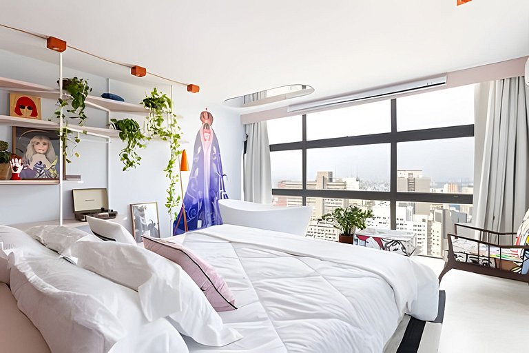 Cinema, Banheira e Cama King em Apto no Centro SP