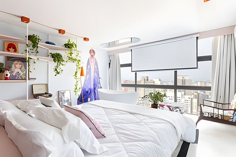 Cinema, Banheira e Cama King em Apto no Centro SP